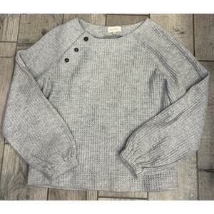 Melloday Grey Waffle Knit Balloon Sleeve Sweater With Button Detail Size Small